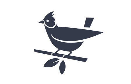 Vector illustration of beautiful bird on branch with leaf on white color background. Black and white flat style design of bird for web, banner, print, textile, greeting cardのイラスト素材