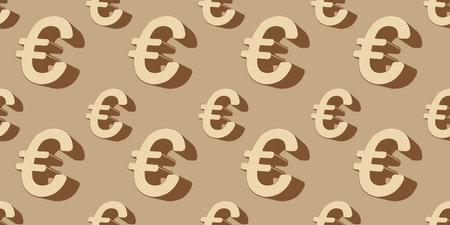 Vector business seamless pattern of golden sign of euro on color background. Flat style design of sign of euro for web, banner, print, textileのイラスト素材