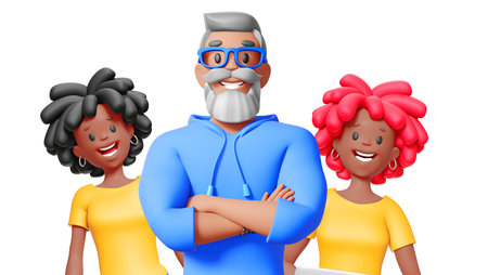 3d illustration of happy business team isolated on white color background. 3d render design of business woman and man character for web, site, banner, poster, printの写真素材