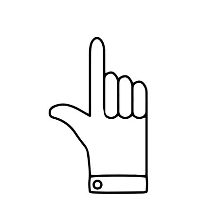 Vector illustration of male hand with forefinger on white color background. Flat line art style design of hand for web, banner, poster, printのイラスト素材