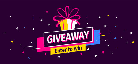 Vector quiz banner with illustration of gift box on dark color background with word giveaway. Social media design for web, contest post, banner, poster, flyerのイラスト素材