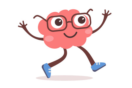 Vector illustration of happy brain character with glasses go ahead on white color background. Flat style design of business pink brain character for web, banner, poster, printのイラスト素材
