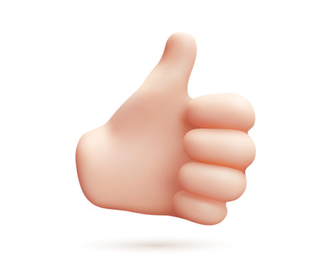Vector illustration of hand gesture thumb up sign good on white color background. 3d style emoji design of man white skin hand for web, banner, poster, printのイラスト素材