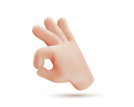 Vector illustration of hand gesture sign ok with finger on white color background. 3d style emoji design of man white skin hand for web, banner, poster, printのイラスト素材
