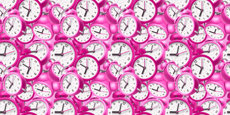 3d pattern of pink color retro alarm clock with arrow on color background for poster, banner, webの写真素材