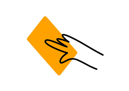 Vector illustration of point hand on yellow square shape on white color background. Flat line art style design of hand and book for web, banner, poster, printのイラスト素材
