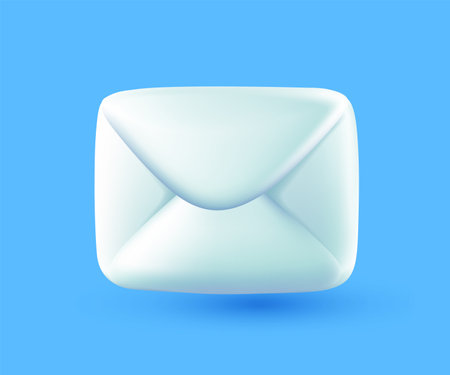 Vector illustration of closed envelope with shadow on blue background. 3d style design of white color envelope, business email or letter for web, site, banner, posterのイラスト素材
