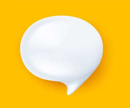 Vector illustration of communication speech bubble with shadow on yellow background. 3d style design of white color speech bubble for web, site, chat, banner, posterのイラスト素材