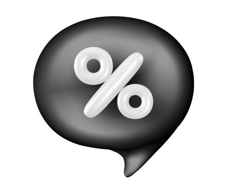Vector sale illustration of black color speech bubble with percent sign on white background. 3d style design of speech bubble with percent for web, site, black friday banner, posterのイラスト素材