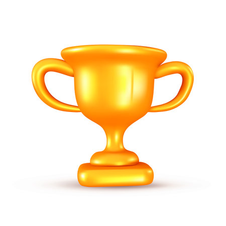 Vector illustration of golden winner cup with shadow on white background. 3d style design of best winner gold award for web, site, banner, posterのイラスト素材
