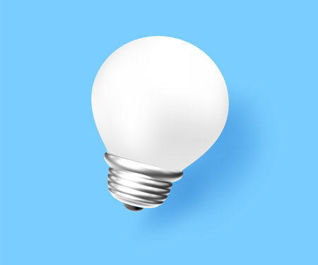 Vector illustration of white color light bulb on blue background. 3d style design of electric matte light bulb for web, site, banner, posterのイラスト素材
