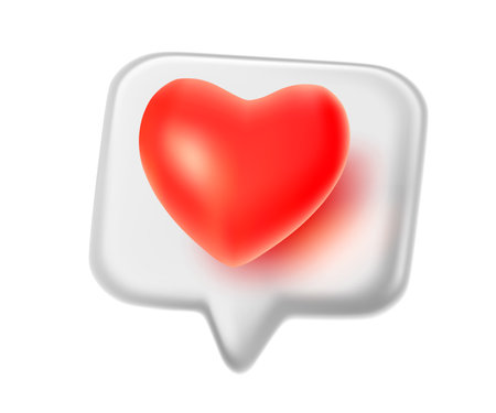 Vector love illustration of speech bubble with red color heart on white background. 3d style romantic design of speech bubble with heart for web, site, banner, posterのイラスト素材