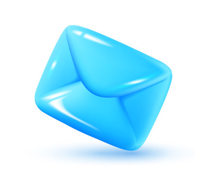 Vector illustration of glitter closed envelope with shadow on white background. 3d style design of shine blue color envelope, business email or letter for web, site, banner, posterのイラスト素材