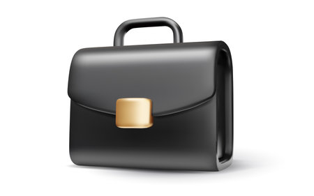 Vector illustration of business black color briefcase with shadow on white background. 3d style design of black briefcase for web, site, banner, posterのイラスト素材