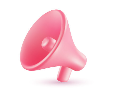 Vector illustration of pink color megaphone with shadow on white background. 3d style design of megaphone, marketing symbol for web, site, banner, poster, social mediaのイラスト素材
