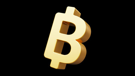 3d finance illustration of golden letter B on black color background. 3d design of business illustration of bitcoin sign for banner, poster, webの写真素材