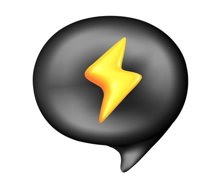 Vector illustration of black color speech bubble with lightning sign on white background. 3d style design of speech bubble, fast communication service for web, site, black friday banner, posterのイラスト素材