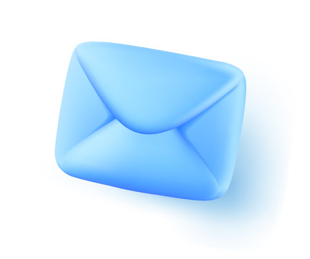 Vector illustration of closed blue color envelope with shadow on white background. 3d style design of envelope, business email or letter for web, site, banner, posterのイラスト素材