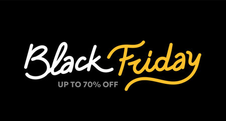 Vector black friday sale illustration with white and yellow text lettering on black background. 3d style sale design for web, site, banner, posterのイラスト素材