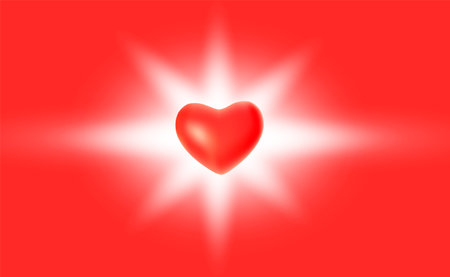 Vector illustration of glow red heart on color background. 3d style design of love and health care for web, banner, poster, printのイラスト素材