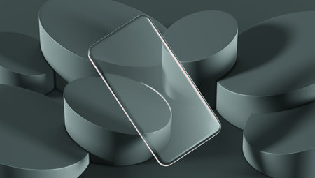 3d illustration of template with transparent smart phone on dark color background. 3d render design of smart phone for banner, poster, webの写真素材