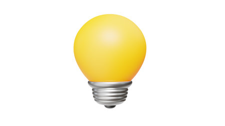 3d illustration of shine yellow light bulb on white color background. 3d render design of light bulb for save energy banner, creative idea poster, webの写真素材