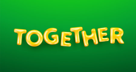 Vector illustration of cartoon golden color word together with shadow. 3d style design of shine letter together on green color background for web, site, banner, cardのイラスト素材