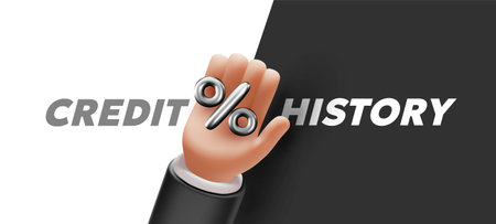 Vector illustration of hand gesture hold percent sign on black and white color background with text. 3d style template design of man white skin hand and sale percent for web, banner, poster, printのイラスト素材