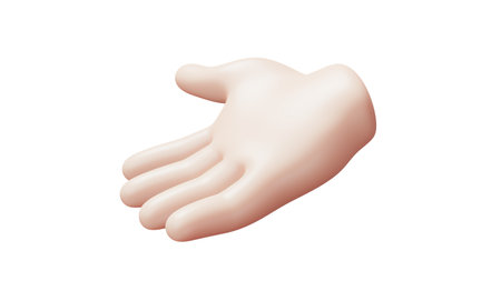 3d cartoon illustration of gesture hand show open palm on white color background. 3d style design of man white skin give hand for web banner, poster, printの写真素材