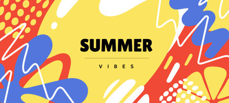 Vector creative summer illustration. Geometric template with abstract shape and tropical leaves....