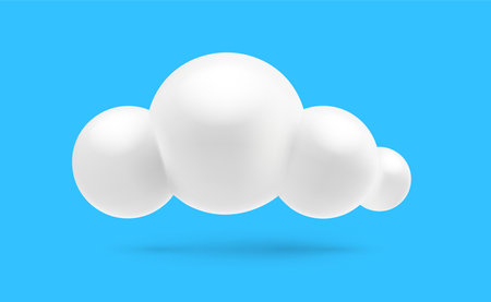 Vector weather illustration of white color cute fluffy cloud on blue background. 3d cartoon style design of shine cloud with shadow for web, site, banner, posterのイラスト素材