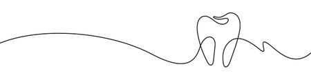 Vector pencil drawing illustration of tooth icon on white background. Hand drawn style design of tooth care. Continuous line. Medical symbol of dental health for hospital web banner, posterのイラスト素材