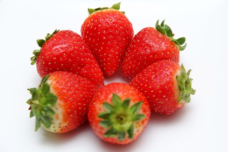 strawberry on white plateの写真素材