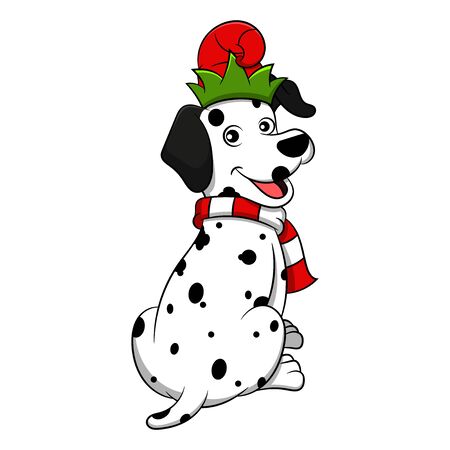 Merry Christmas Dalmatian Cartoon Dog. Vector illustration of purebred Christmas dalmatian dog.のイラスト素材