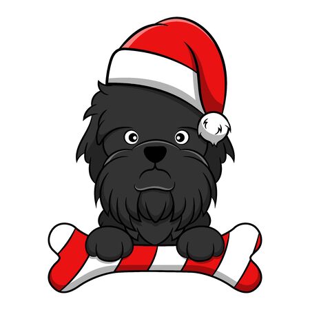Merry Christmas Affenpinscher Cartoon Dog. Vector illustration of purebred Christmas affenpinscher dog.のイラスト素材