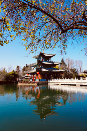 Ancient buildings captured in Heilongtan Park, Lijiang, Yunnan