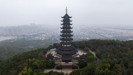 The temple at the top of Xiangshan Tourist Scenic Areaの写真素材