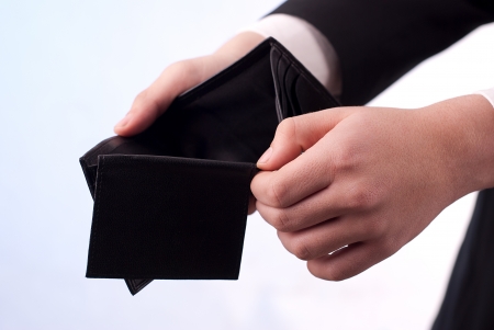 Man with an empty black walletの写真素材