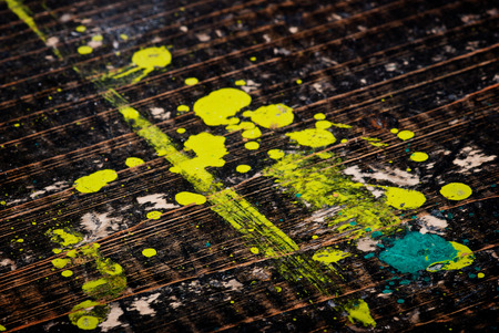 Dirty painted old black wooden deskの写真素材