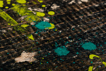 Dirty painted old black wooden deskの写真素材