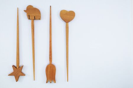 Hair pin made from various forms of wood from Thailandの写真素材