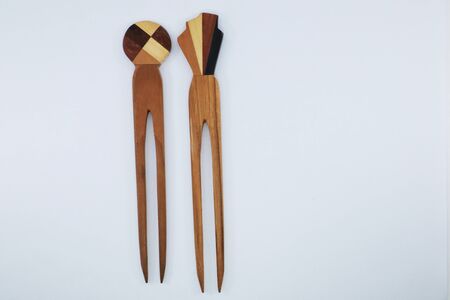 Hair pin made from various forms of wood from Thailandの写真素材