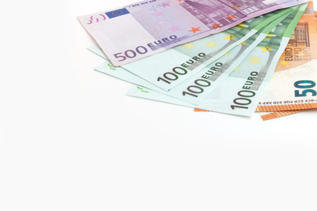 euro banknotes on isolated white background