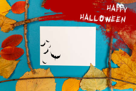 Halloween mockup with blood stain and batsの写真素材