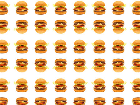 burger fast food on plates on white background texture, pattern,の写真素材