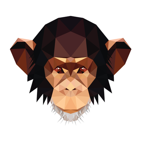 Low poly symmetrical illustration of chimpanzee monkey, the symbol of forthcoming New Year.のイラスト素材