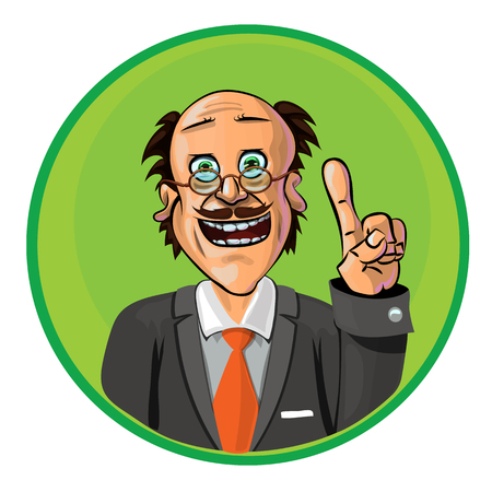 Vector illustration of an office worker or businessman holding his index finger up symbolizing new idea. Can be used as an advertisement.  Made in comic cartoon style.のイラスト素材