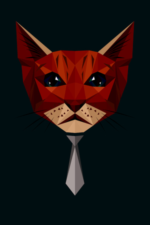 Symmetrical vector illustration of red cat wearing a tie. Made in low poly triangular style.のイラスト素材