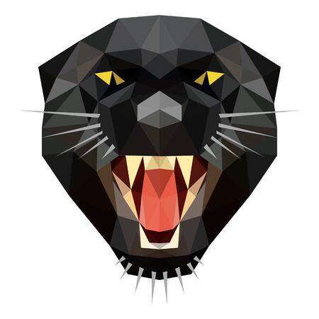 Symmetrical vector illustration of angry panther. Made in low poly triangular style.のイラスト素材