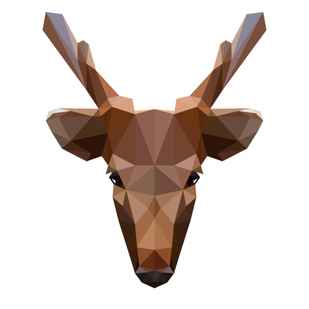 Vector symmetrical illustration of a deer on a white background. Made in low poly triangular style.のイラスト素材